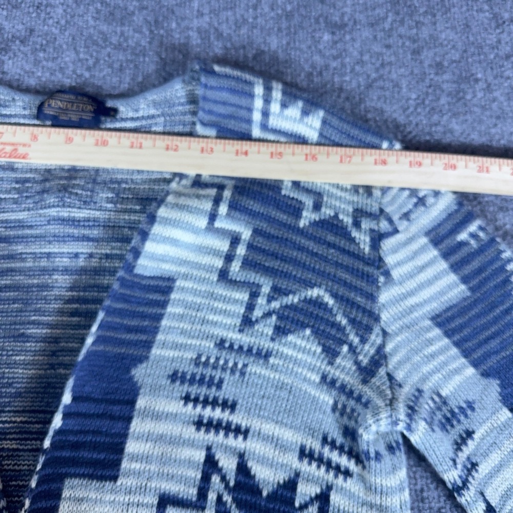 Pendleton Blue White Southwestern Geometric Longline Duster Cardigan Sweater S - Picture 15 of 16